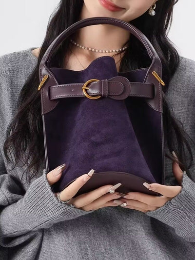Bolso Mensajero Bucket de Terciopelo Púrpura para Mujer - Image 8