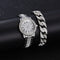 Juego de Reloj y Pulsera de Acero Inoxidable con Números Romanos y Diamantes