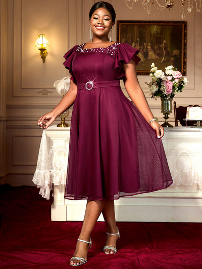 Vestido de Fiesta Elegante con Mangas Mariposa y Volantes para Bodas - Image 9