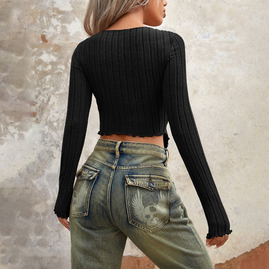 Blusa Corta Exclusiva de Diseño Europeo Americano para Otoño Invierno - Image 2