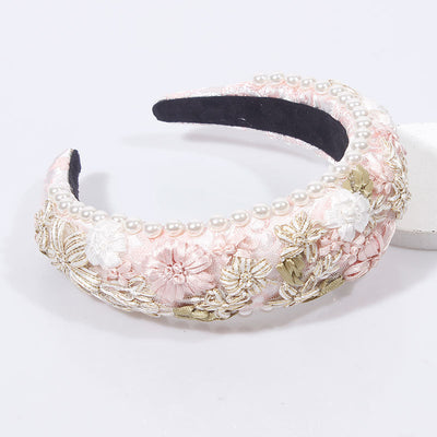 Diadema Retro con Perlas Sintéticas y Tejido Floral Tejido - Image 10