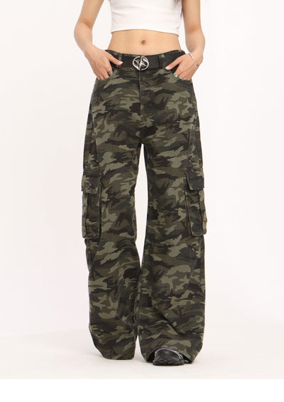 Pantalón Cargo Ancho Camuflaje Retro de Tiro Bajo - Image 8