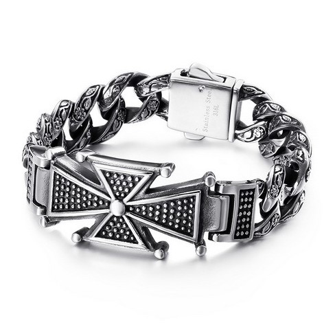 Pulsera de Acero Titanio con Calavera y Cruz - Diseño Dominio Vintage para Hombre - Image 8