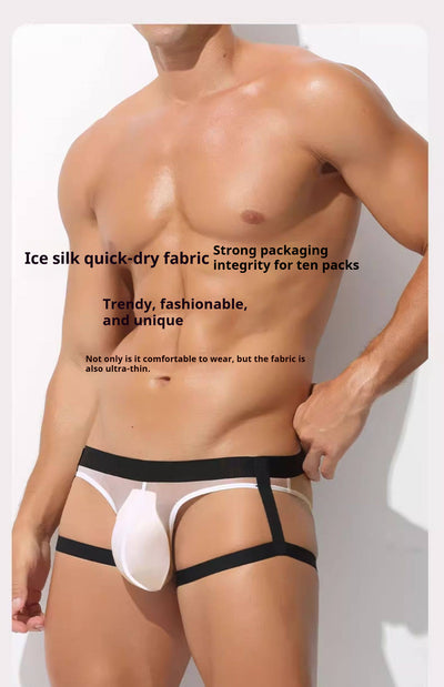 Tanga Masculino Ice-Silk con Tirantes Transparente y Ultra Sensual - Image 12