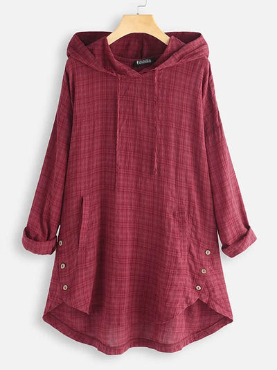 Sudadera Hoodie Asimétrica a Cuadros para Mujer - Talla Grande - Image 8