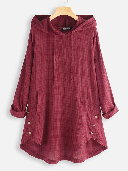 Sudadera Hoodie Asimétrica a Cuadros para Mujer - Talla Grande - Image 8