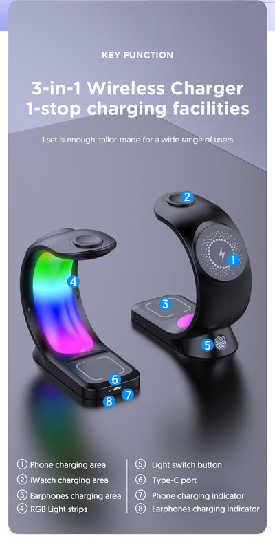 Cargador Inalámbrico Magnético 4 en 1 con Luz Ambiente para iPhone, Apple Watch y AirPods Pro - Image 25
