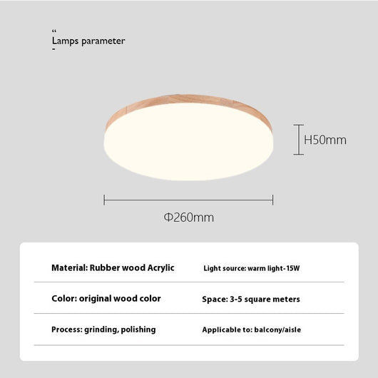 Lámpara de Techo LED Redonda Minimalista Nórdica en Madera Maciza - Image 4