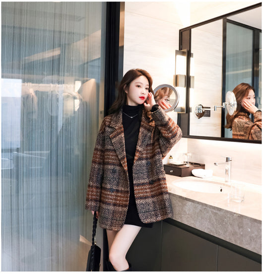 Blazer de Lana Cuadros Tweed Largo Medio - Abrigo Multiuso Moderno - Image 12