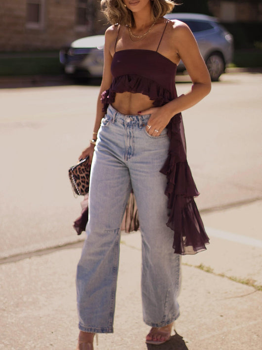 Top Halter con Volantes y Dobladillo Irregular