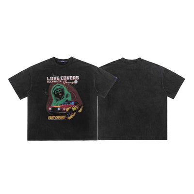 Camiseta Retro Suelta con Estampado Urbano para Hombre - Image 5