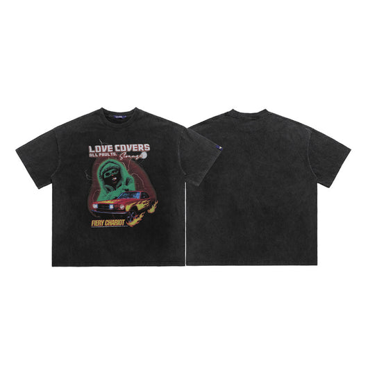 Camiseta Retro Suelta con Estampado Urbano para Hombre - Image 5