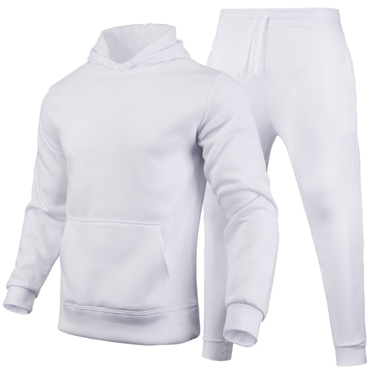 Men's navy blue slim-fit solid color hoodie and matching sweatpants set with drawstring hood and ribbed cuffs. - Image 6