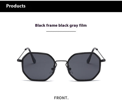 Men's personalized polygon sunglasses with black and gold frame and purple gradient UV resistant lenses. - Image 15
