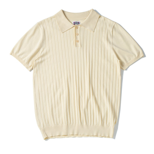 Polo de Seda Mulberry Italiano Premium Hombre - Cuello Solapa Retro Americano Rayas Tejidas - Image 5