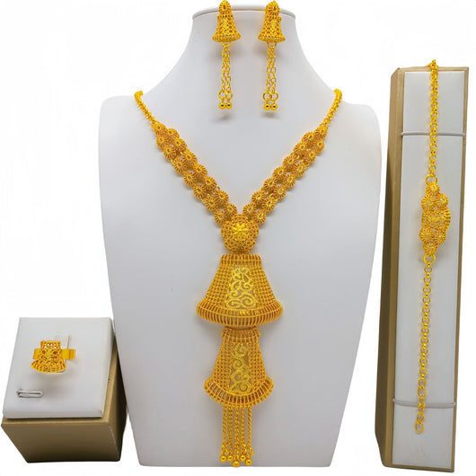 Conjunto de Joyería Árabe Dorada para Novia - Collar, Pulsera, Aretes y Anillo - Image 18