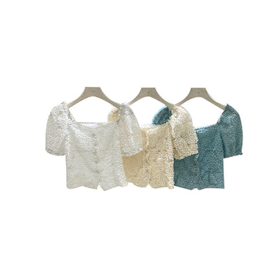Blusa Cropped Retro Francesa Bordada para Mujer - Image 5