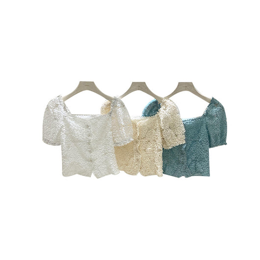 Blusa Cropped Retro Francesa Bordada para Mujer - Image 5