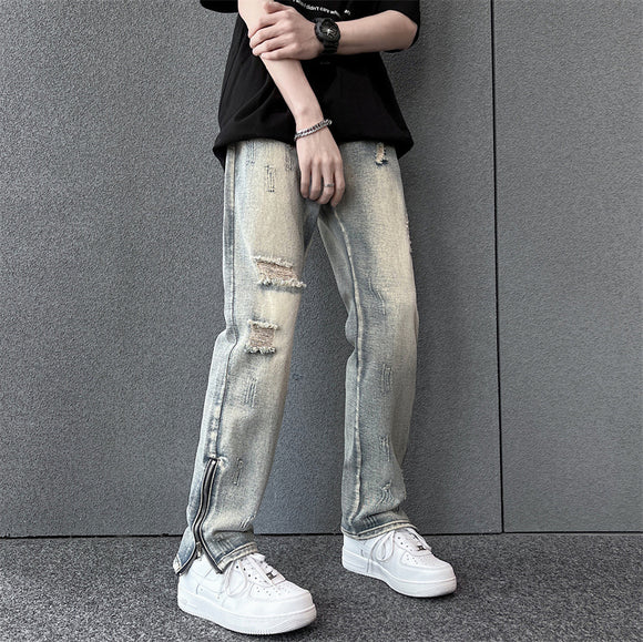 Men's Loose Fit Jeans with Side Zipper - Spring Summer Collection