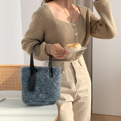 Bolso Peludo de Moda Colores Sólidos Adorable para Mujer - Image 10