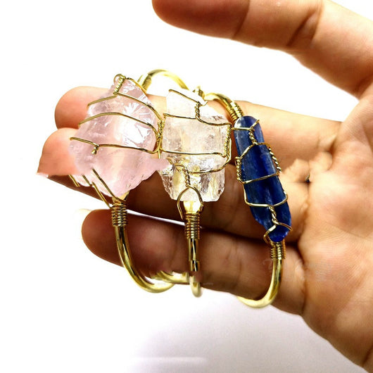 Pulsera de Cristal Natural en Bruto con Alambre Dorado - Image 10