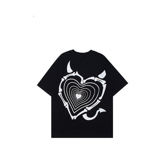 Camiseta Suelta Dark Wind Love Print - Unisex Tendencia Pareja Casual