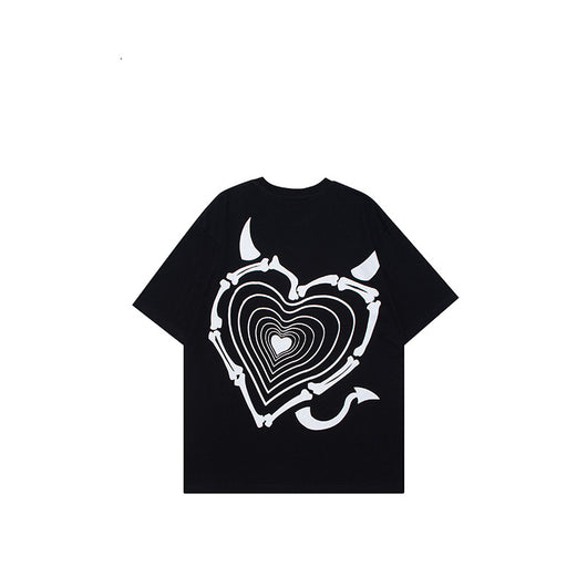 Camiseta Suelta Dark Wind Love Print - Unisex Tendencia Pareja Casual