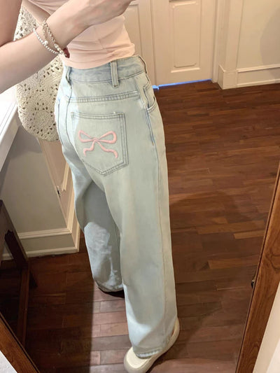 Jeans Anchos Azul Claro con Bordado de Ballet - Image 6
