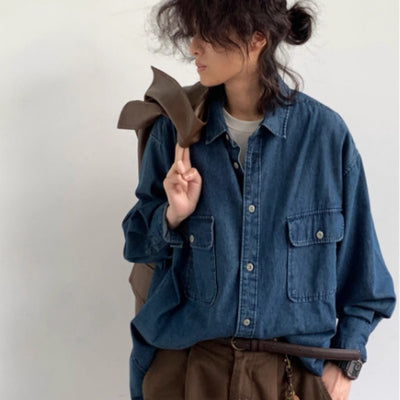 Chaqueta Camisa Denim Suelta Estilo Casual para Trabajo