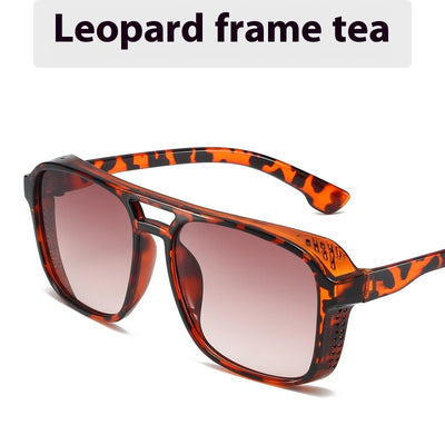 Men's double beam business sunglasses with powder pink frame and gradual tea-colored gradient lenses. - Image 13