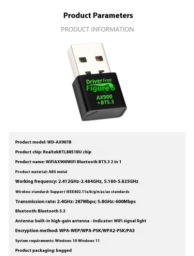 Adaptador de Red Inalámbrico Wifi 6 AX900M - Conexión Rápida sin Drivers - Image 7