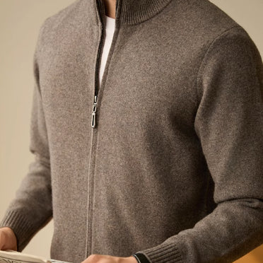 Cardigan con Cuello de Pie y Cierre de Cremallera para Hombre