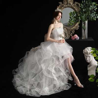 Vestido de Novia Corto Delantero y Trasero con Cola Pequeña - Image 3