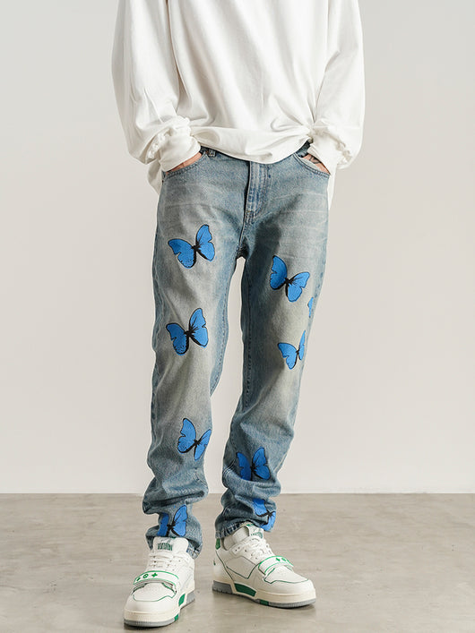 Jeans Ajustados Hip-hop con Estampado de Mariposas para Hombre y Mujer - Image 9