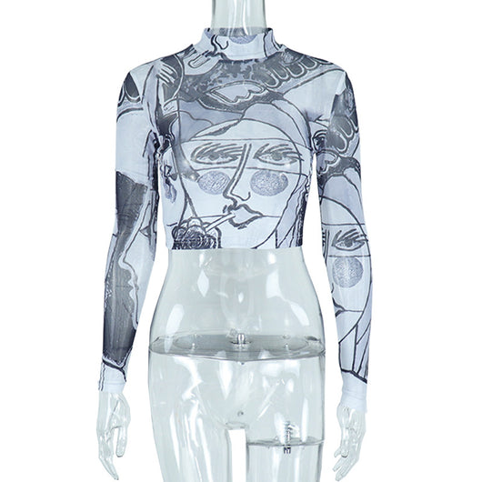 Blusa de Malla Semitransparente Cuello Redondo Manga Larga Ajustada - Image 11