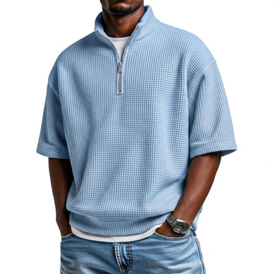 Polo Camiseta Manga Corta Waffle-Knit con Cierre de Medio Zipper para Hombre