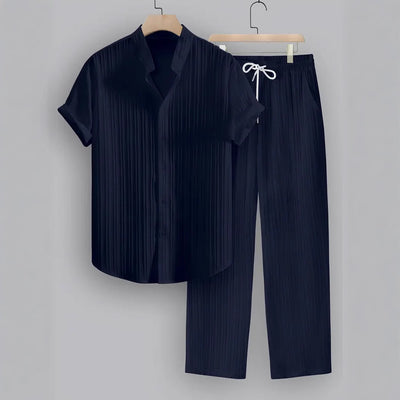 Traje Ejecutivo de Rayas con Camisa Manga Corta y Pantalón - Image 11