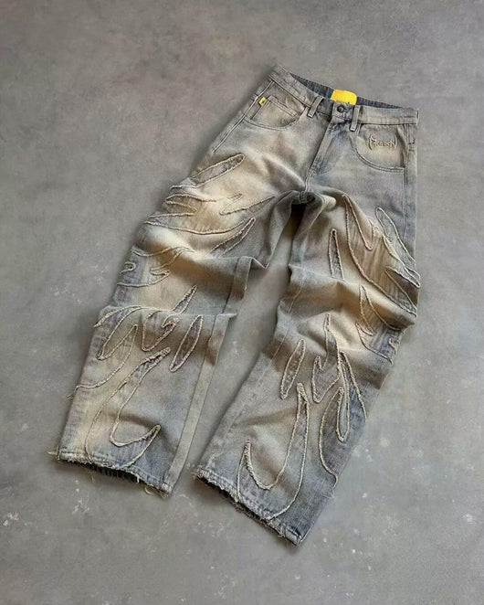 Pantalones Jeans Anchos Rotos Teñidos a Mano para Hombre - Image 11