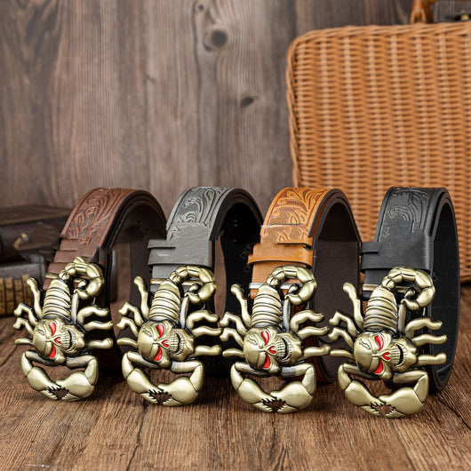 Cinturón de Cuero y Mezclilla con Diseño de Calavera Escorpión Retro Personalizado - Image 7