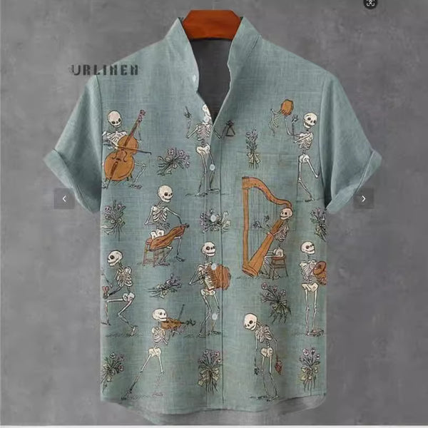 Camisa Cardigan Suelta con Estampado Abstracto 3D y Cuello de Pie