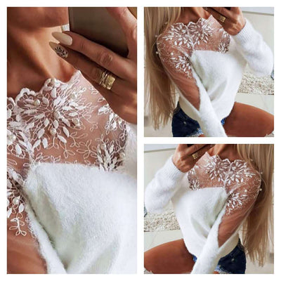 Blusa Tejida de Manga Larga con Tejido Jacquard para Mujer