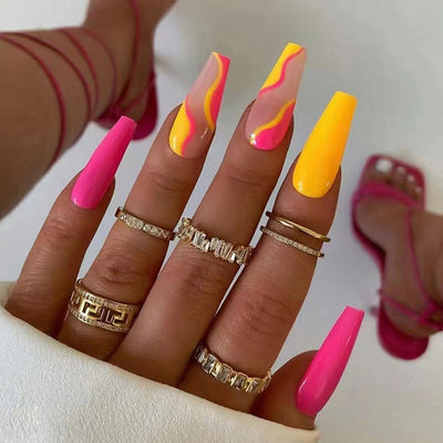Uñas Postizas Rosa Amarillo Rojo 24 Piezas - Image 9