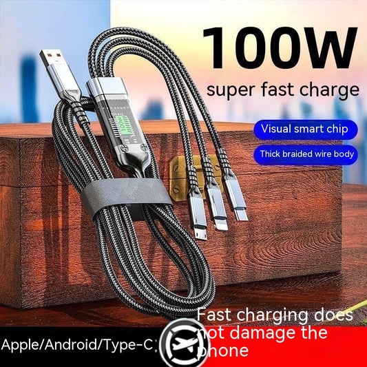 Cable de Carga Rápida 6A Tres en Uno con Luz LED