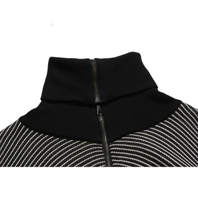Suéter Retro de Cuello Alto con Cremallera Media y Rayas para Hombre y Mujer - Image 5