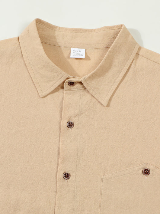 Camisa Cardigan Lino Hombre Fit Relajado Color Sólido - Image 39