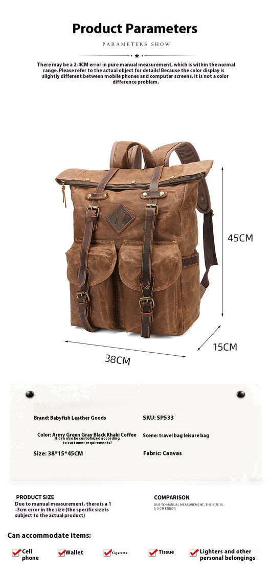 Mochila Vintage de Cuero Crazy Horse Impermeable con Gran Capacidad - Image 11