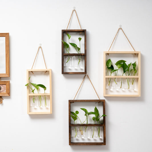 Jarrón Hidropónico de Madera y Vidrio - Decoración Retro para Dormitorio y Sala