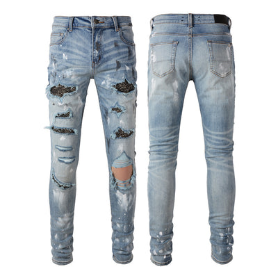 Jeans Slim Fit Rotos con Parches - Estilo Urbano Europeo y Americano - Image 12