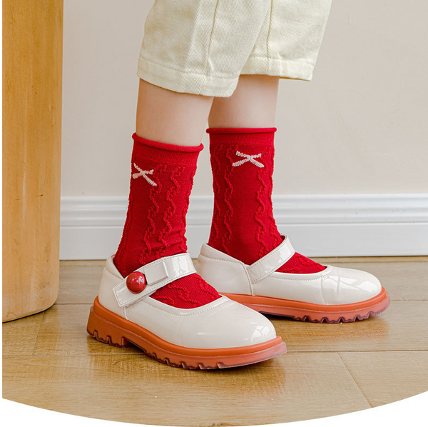 Calcetines Infantiles Otoño Invierno Bosque Cartoon Rojo con Encaje