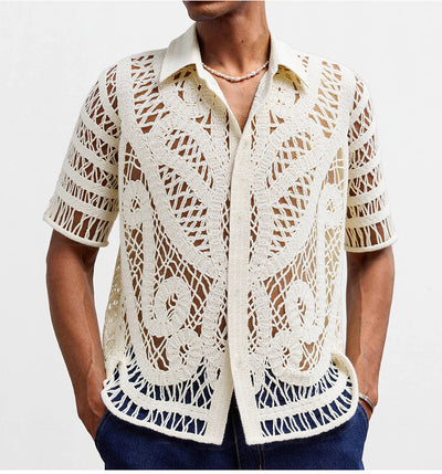 Cardigan Polo Tejido Hueco de Manga Corta para Hombre - Image 10
